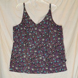 CAbi sleeveless blouse, large l, purple floral pattern
